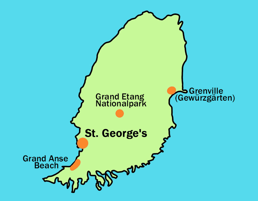 Grenada Insel in der Karibik für Karibikkreuzfahrten mit der Möglichkeit zu Regenwaldwanderungen(Grenada, Karibikurlaub, Karibikkreuzfahrt, Regenwaldwanderung)